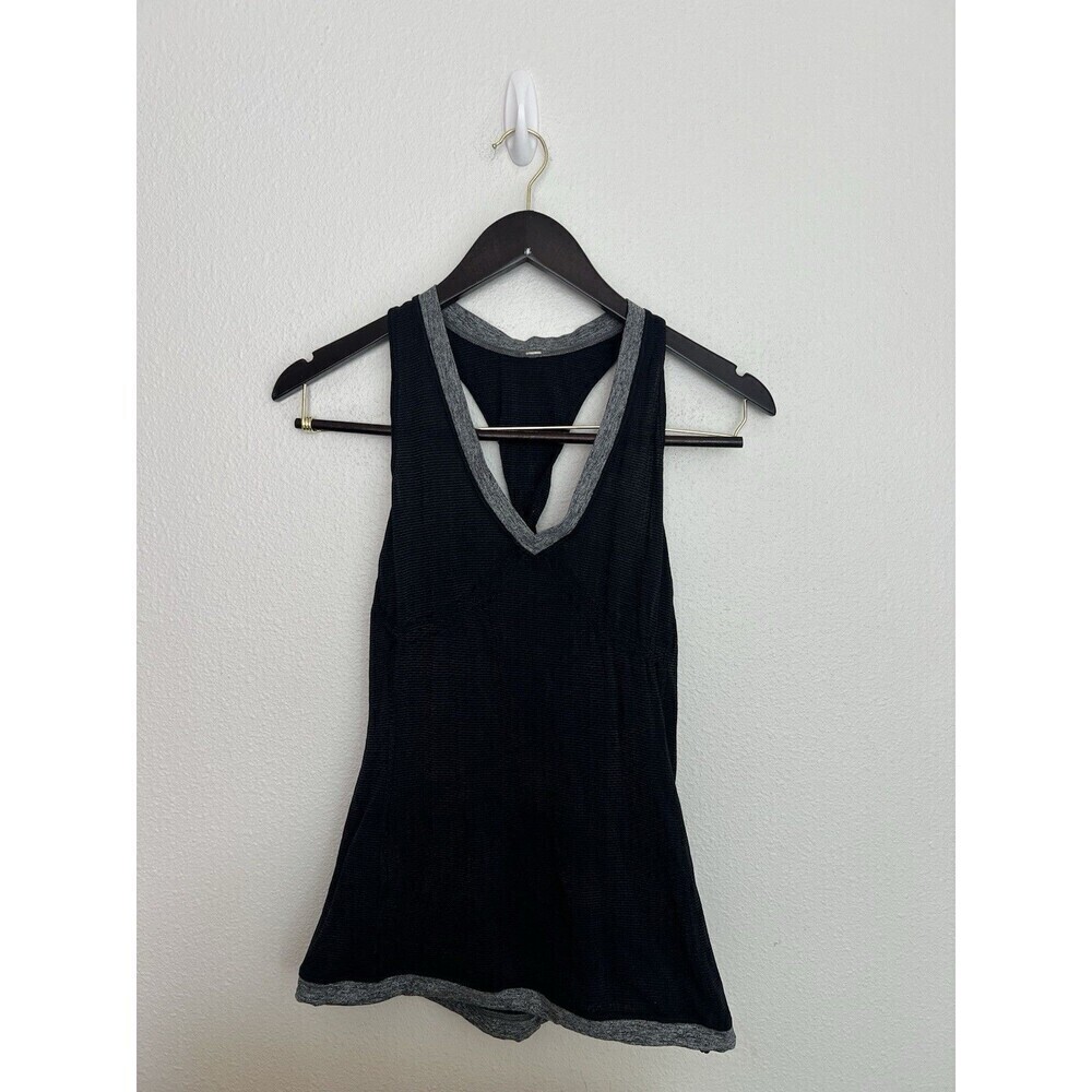 Lululemon Black Gray V Neck Racerback Tank Top Stripe Drawstring Athleisure Yoga